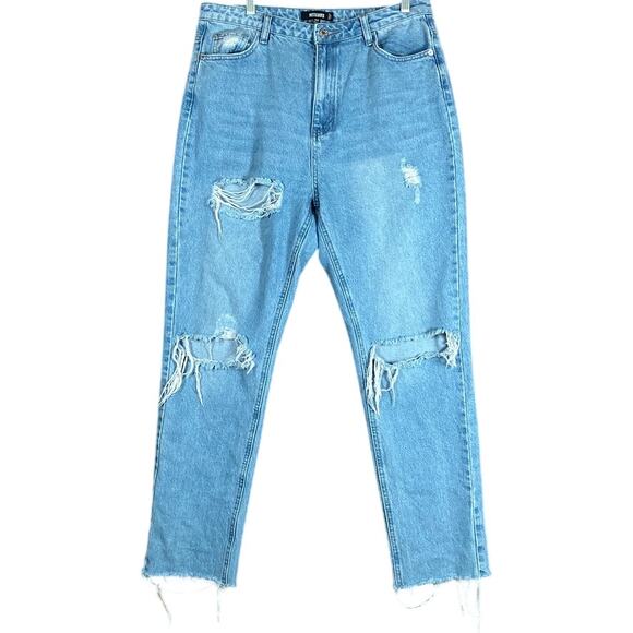 Missguided Womens Jeans Blue Denim High Rise Straight Distressed 10 - Picture 1 of 11
